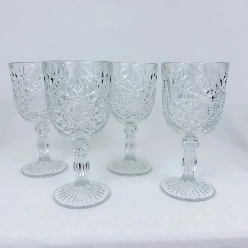 Vintage Libbey Hobstar Star of David Goblets Set of 4